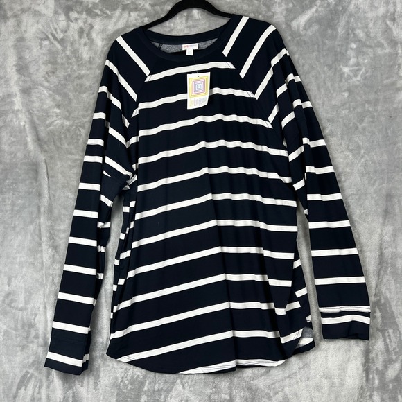 LuLaRoe Women Blouse Tunic Top Shirt Plus 2XL Navy White Stripe Raglan Sleeve - Picture 3 of 10